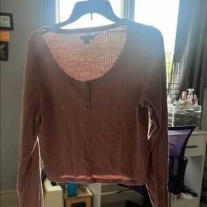 Wild Fable Pink Ribbed Long Sleeve Crop Blouse